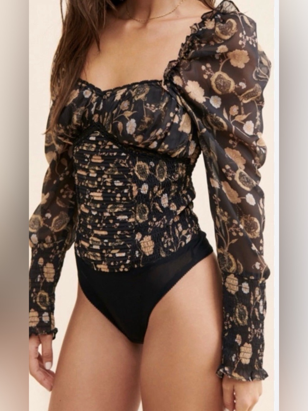 🌟 FREE PEOPLE- Smocked Floral Bodysuit - Boho Festival Ready! NWT MED